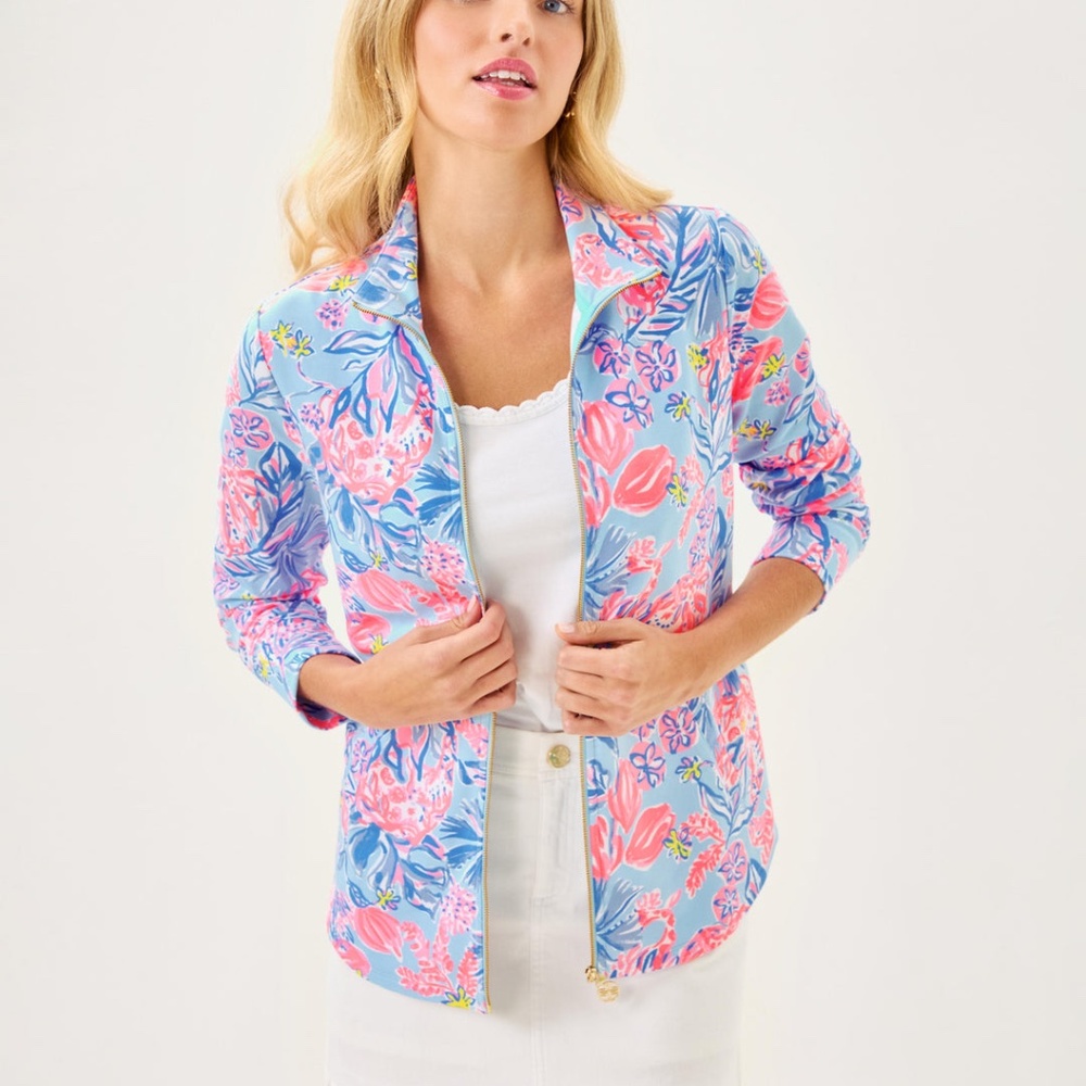 NWOT LILLY PULITZER  Leona Upf 50+ Zip-Up Multi Elephant Splash - Picture 2 of 2
